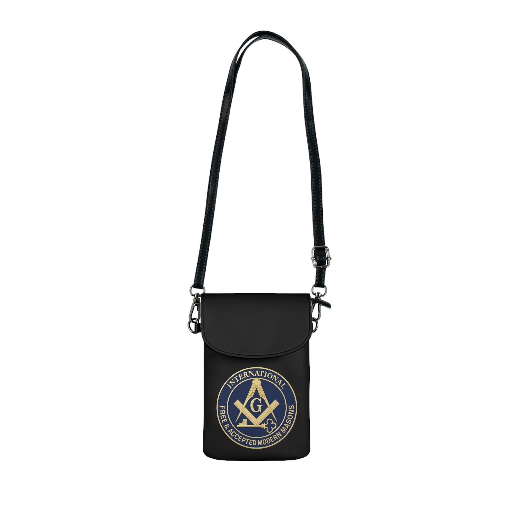 International Masons Cell Phone Wallet - Black Microfiber Leather Hands-Free Wallet - Bricks Masons