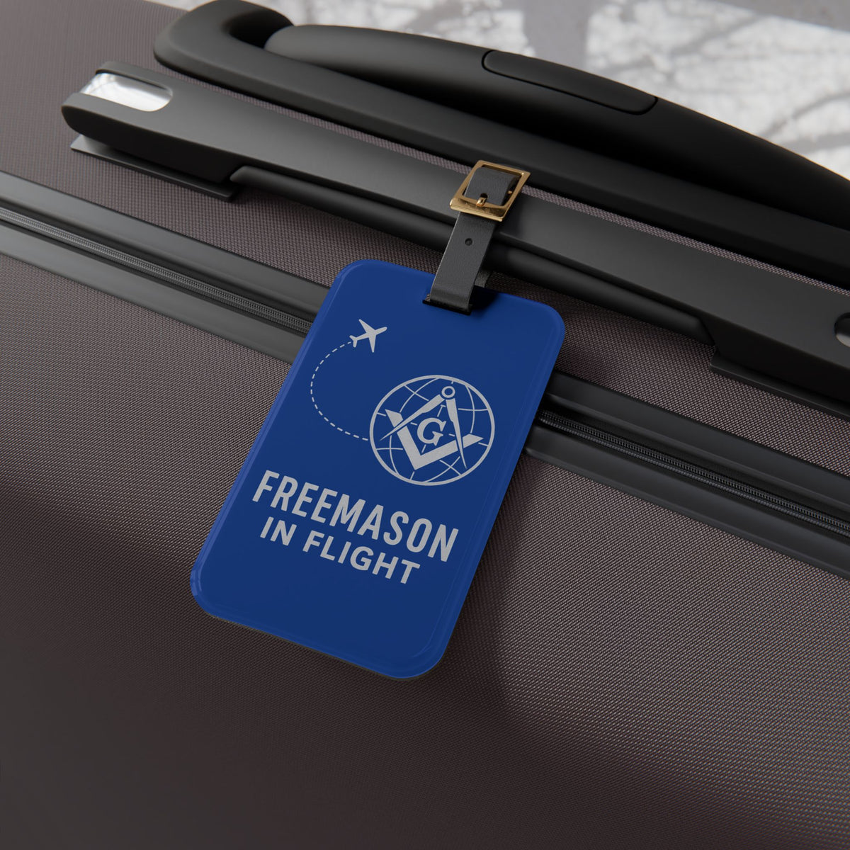 Master Mason Blue Lodge Luggage Tag - Freemason In Flight With Black Leather Strap - Bricks Masons