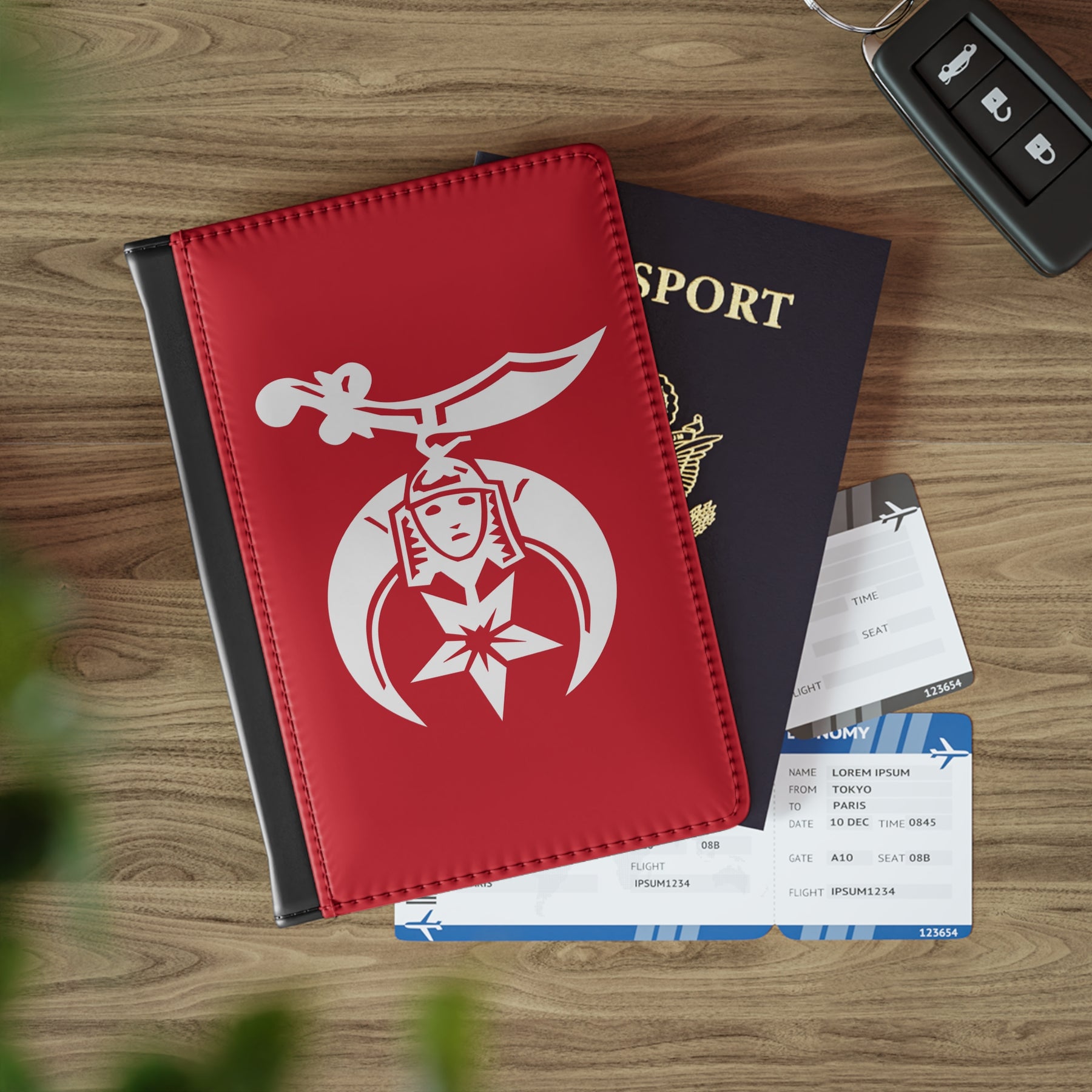 Shriners Passport Cover - Red PU Leather With Inner Compartments - Bricks Masons