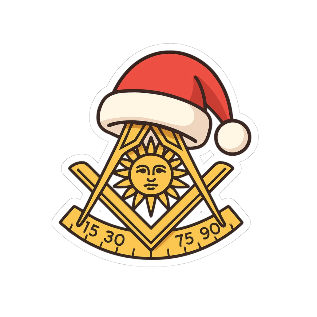 Past Master Blue Lodge Sticker Decal - Golden Square & Compass with Quadrant Sun - Bricks Masons