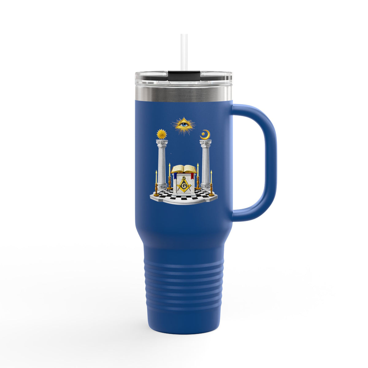 Master Mason Blue Lodge Ringneck Tumbler - S&C G Altar Pillars & Eye on Checkered Floor - Bricks Masons