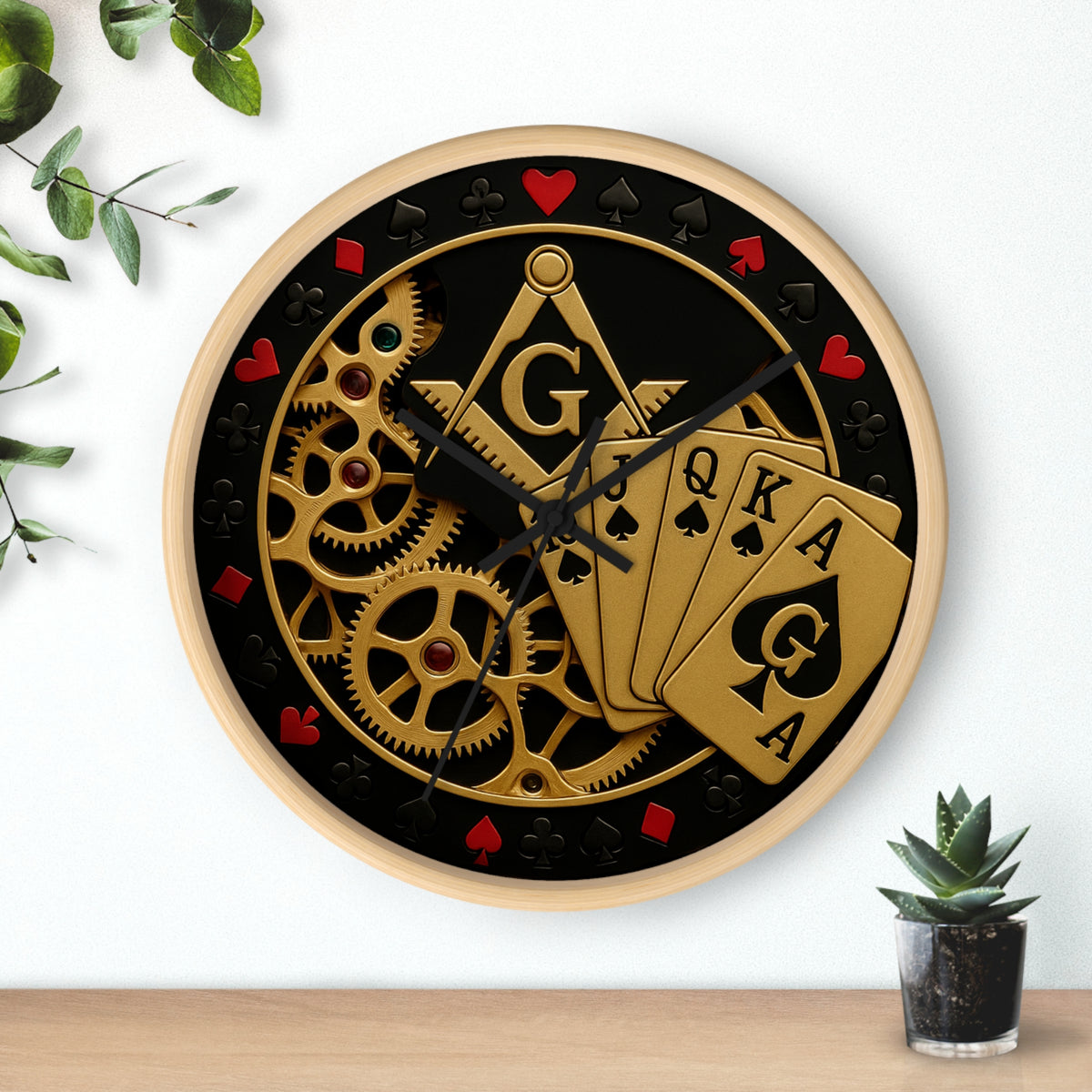 Master Mason Blue Lodge Clock - S&C G with Deck of Cards & Gear - Bricks Masons