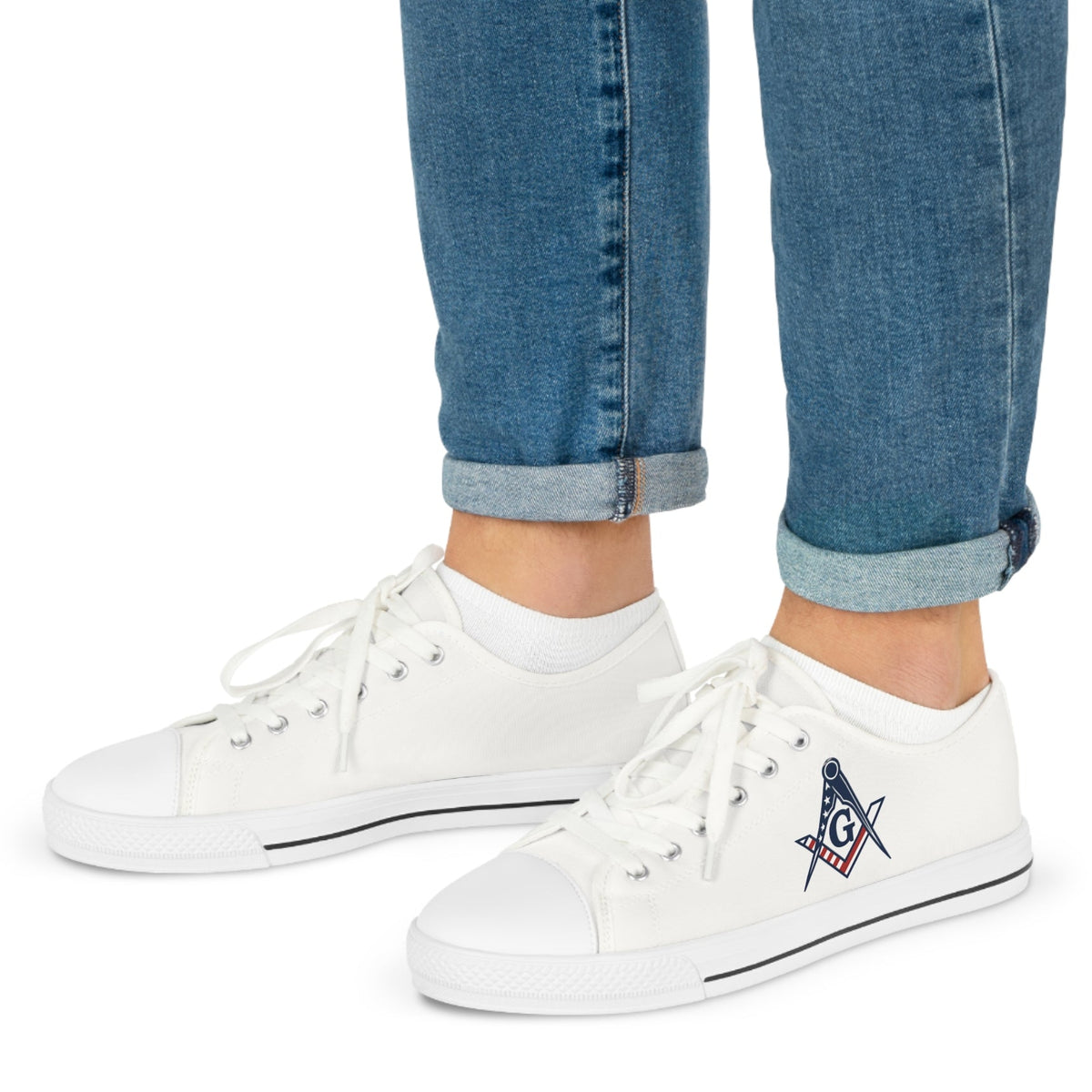 Master Mason Blue Lodge Sneaker - Low Top Sneaker Black & White USA Flag - Bricks Masons