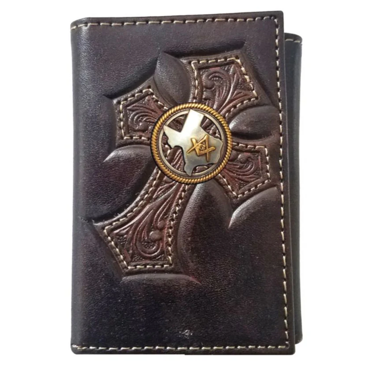 Master Mason Blue Lodge Wallet - Genuine Leather Nocona Cross - Bricks Masons