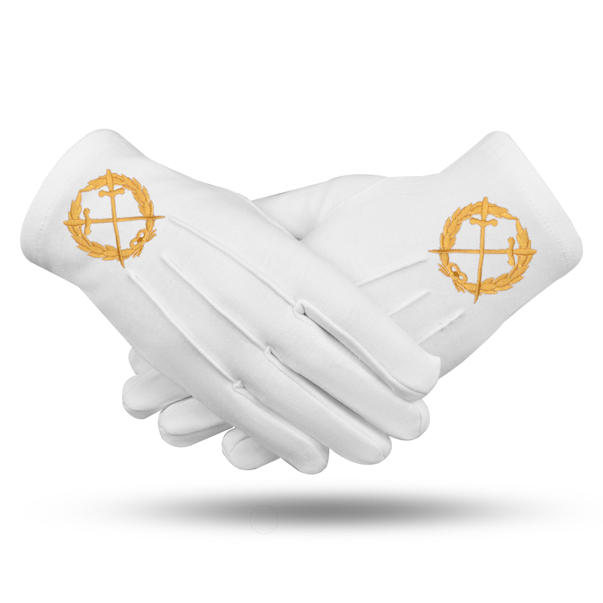 Grand Sentinel Blue Lodge Gloves - Gold Embroidery White Cotton - Bricks Masons