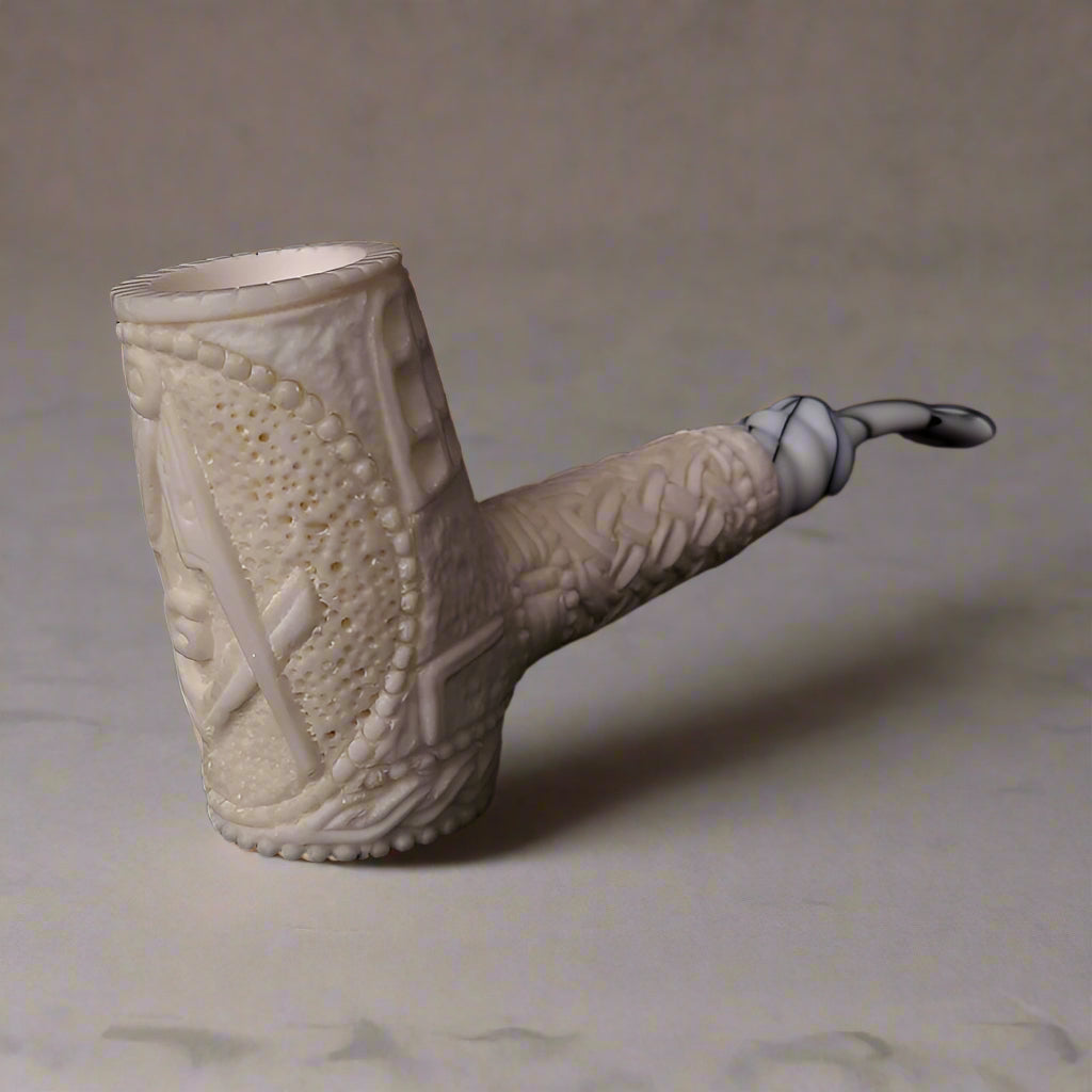 Master Mason Blue Lodge Meerschaum Pipe - Handmade With Velvet Case - Bricks Masons