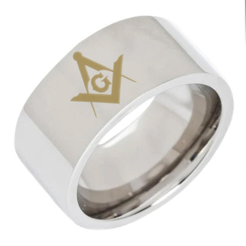 Master Mason Blue Lodge Ring - 8MM Pipe Silver Tungsten Personalizable - Bricks Masons