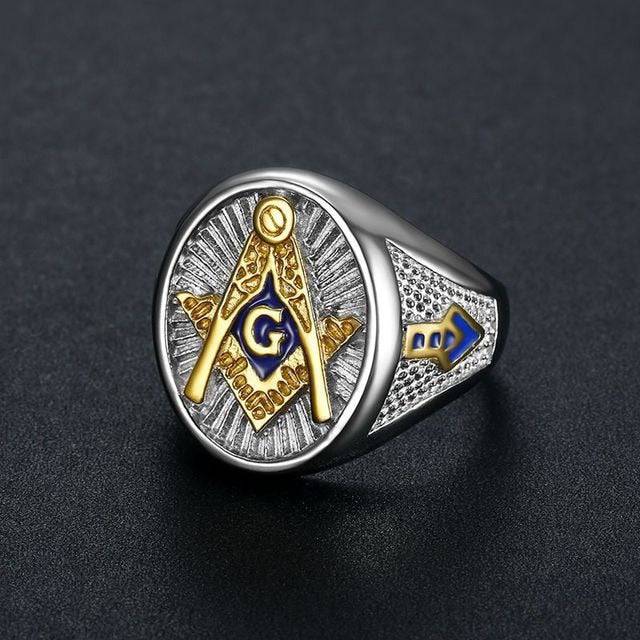 Master Mason Blue Lodge Ring - Compass and Square G Stainless Steel - Bricks Masons