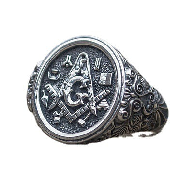 Master Mason Blue Lodge Ring - Silver Alloy With Masonic tools - Bricks Masons