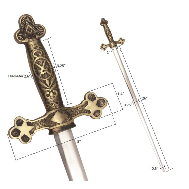 Master Mason Blue Lodge Sword - Square and Compass with Gold Hilt - Bricks Masons