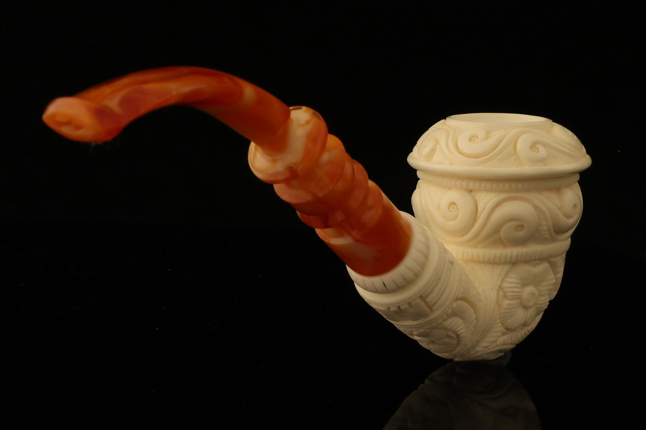 Master Mason Blue Lodge Meerschaum Pipe - Wax Coated With Square & Compass G - Bricks Masons