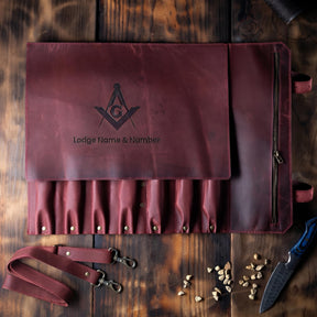 Master Mason Blue Lodge Knife Roll - Square & Compass G with Lodge Customization - Bricks Masons