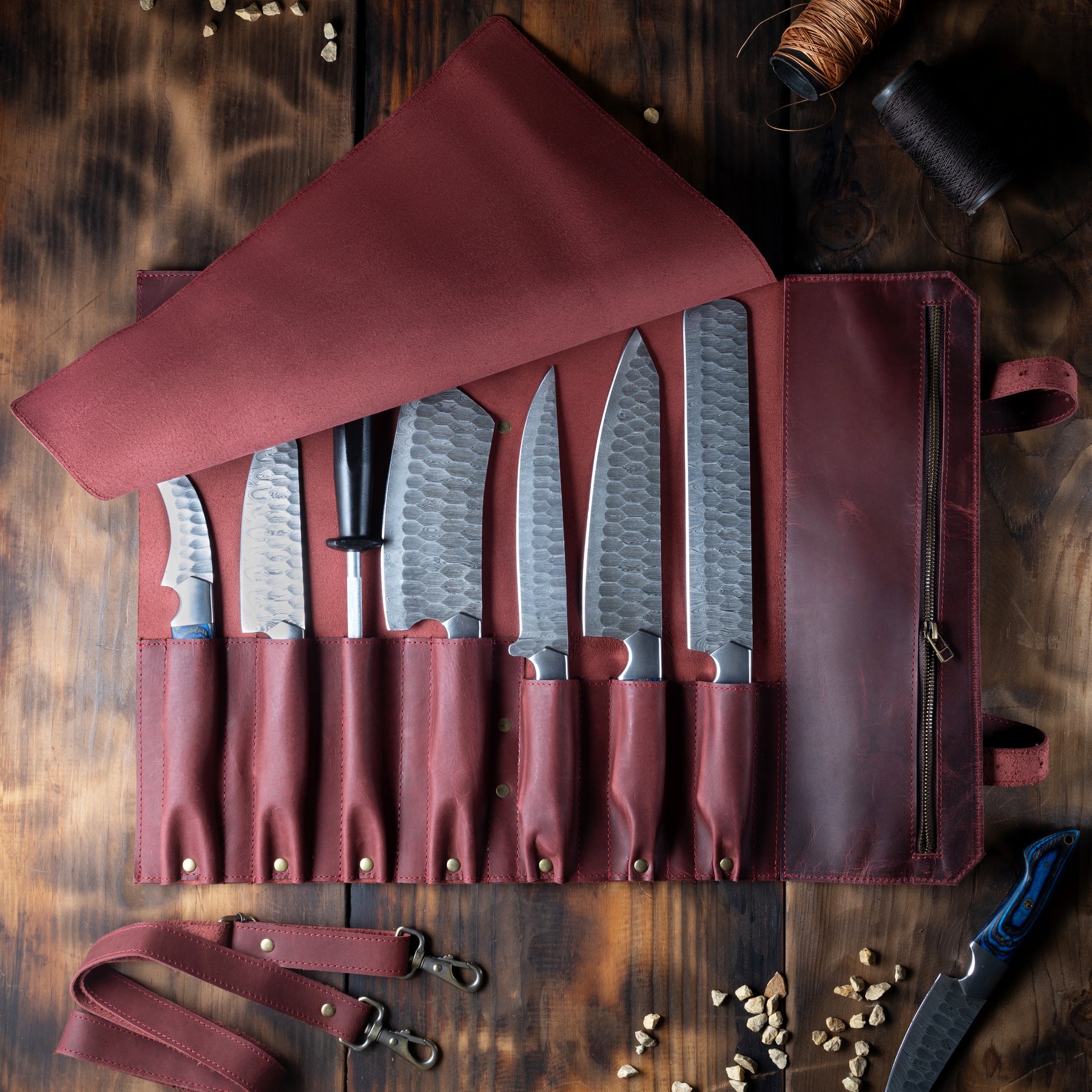 Master Mason Blue Lodge Knife Roll - Square & Compass G with Lodge Customization - Bricks Masons