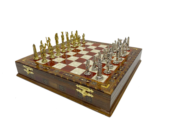 32nd Degree Scottish Rite Chess Set - Wood Mosaic Pattern - Bricks Masons