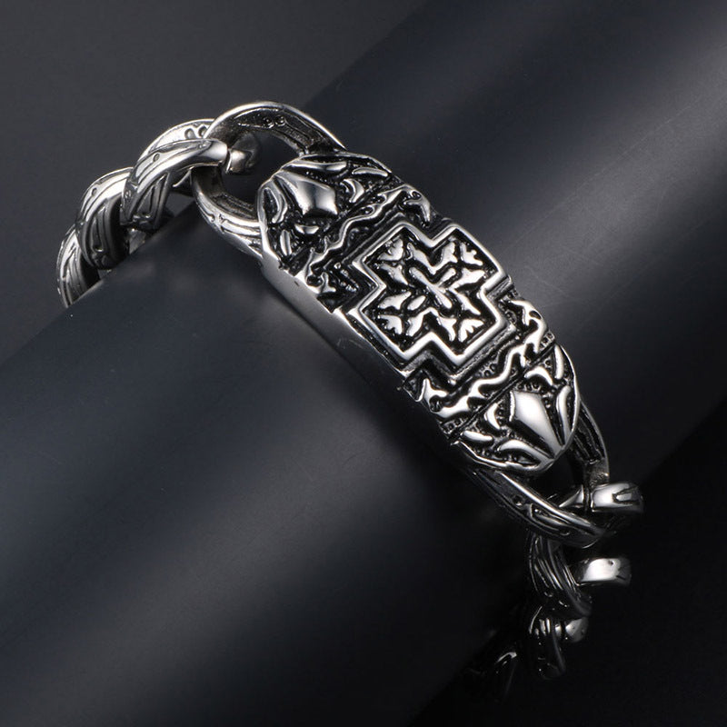 Knights Templar Commandery Bracelet - Silver Cross In Titanium Steel - Bricks Masons