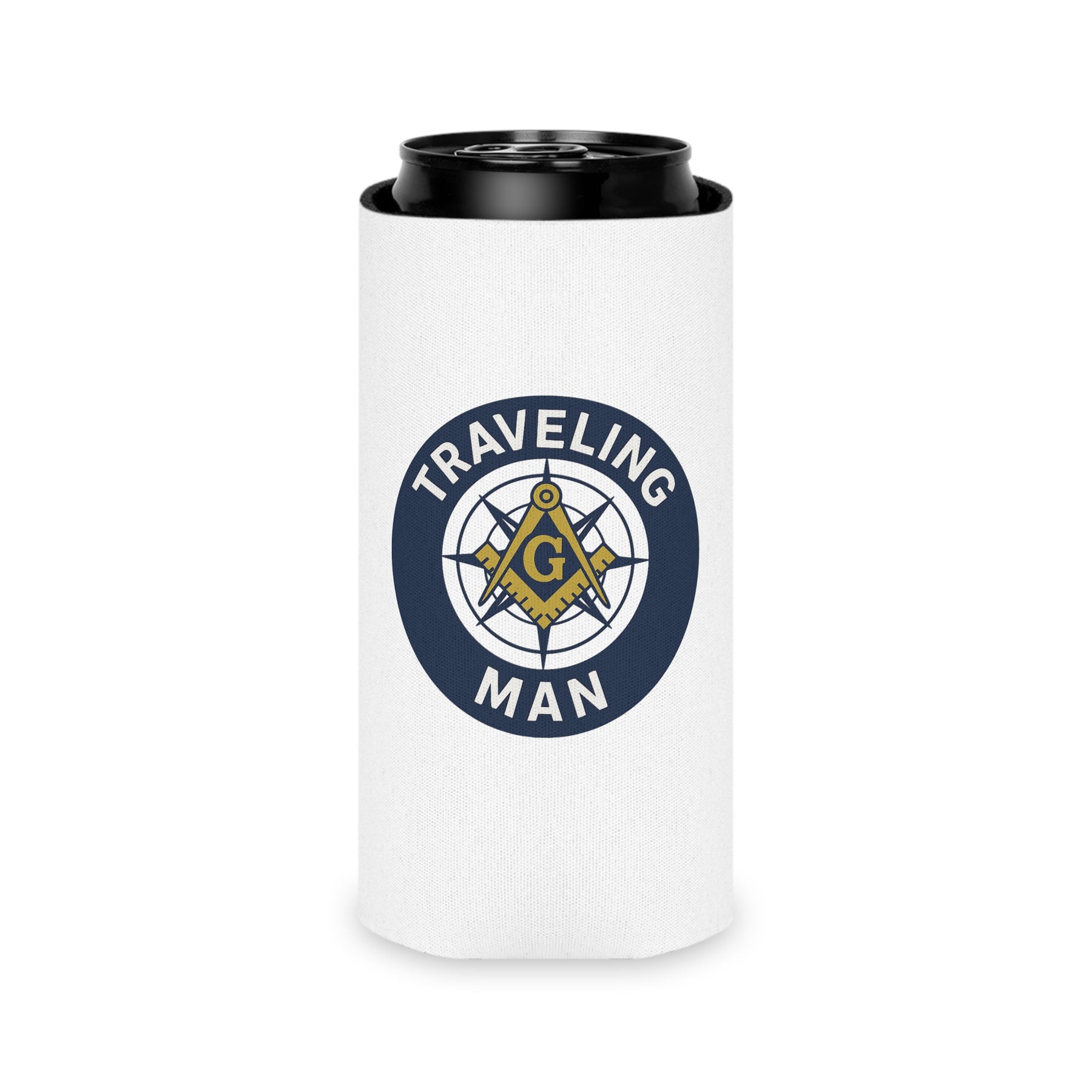 Master Mason Blue Lodge Can Cooler - S&C G Traveling Man - Bricks Masons