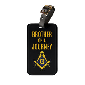 Master Mason Blue Lodge Luggage Tag - Brother On A Journey With Black Leather Strap - Bricks Masons