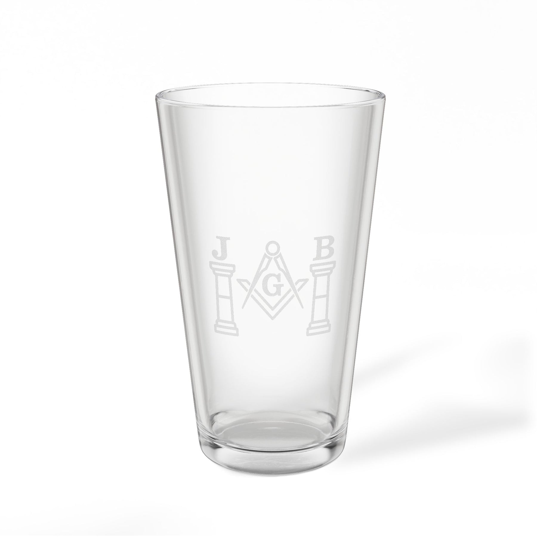Master Mason Blue Lodge Pint Glass - Square & Compasses G with J&B Pillars