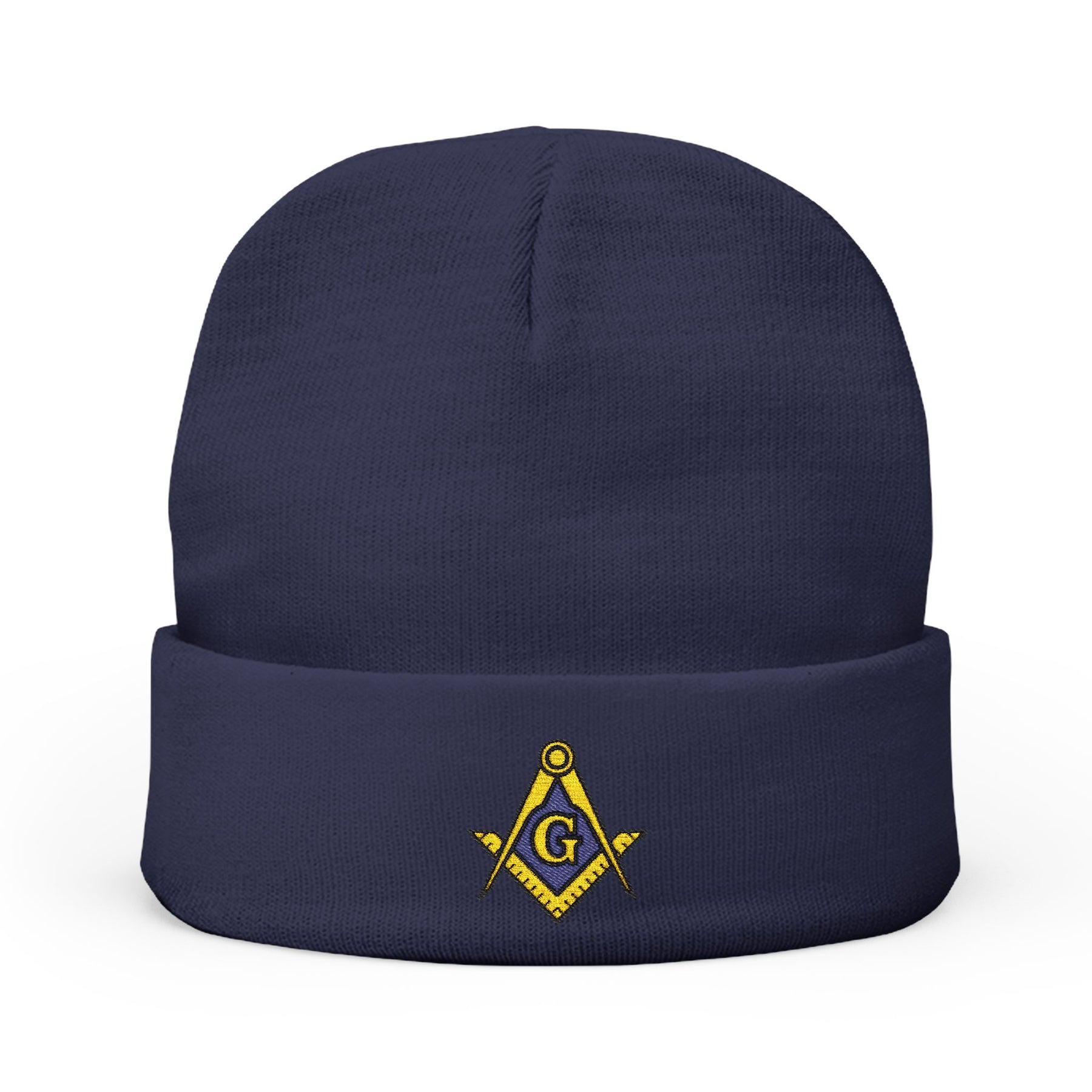 Master Mason Blue Lodge Beanie - Knit Embroidery Gold & Blue Square and Compass G - Bricks Masons