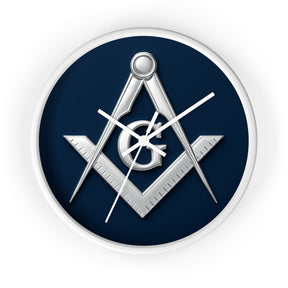 Master Mason Blue Lodge Clock - S&C G Emblem on Wood Frame - Bricks Masons