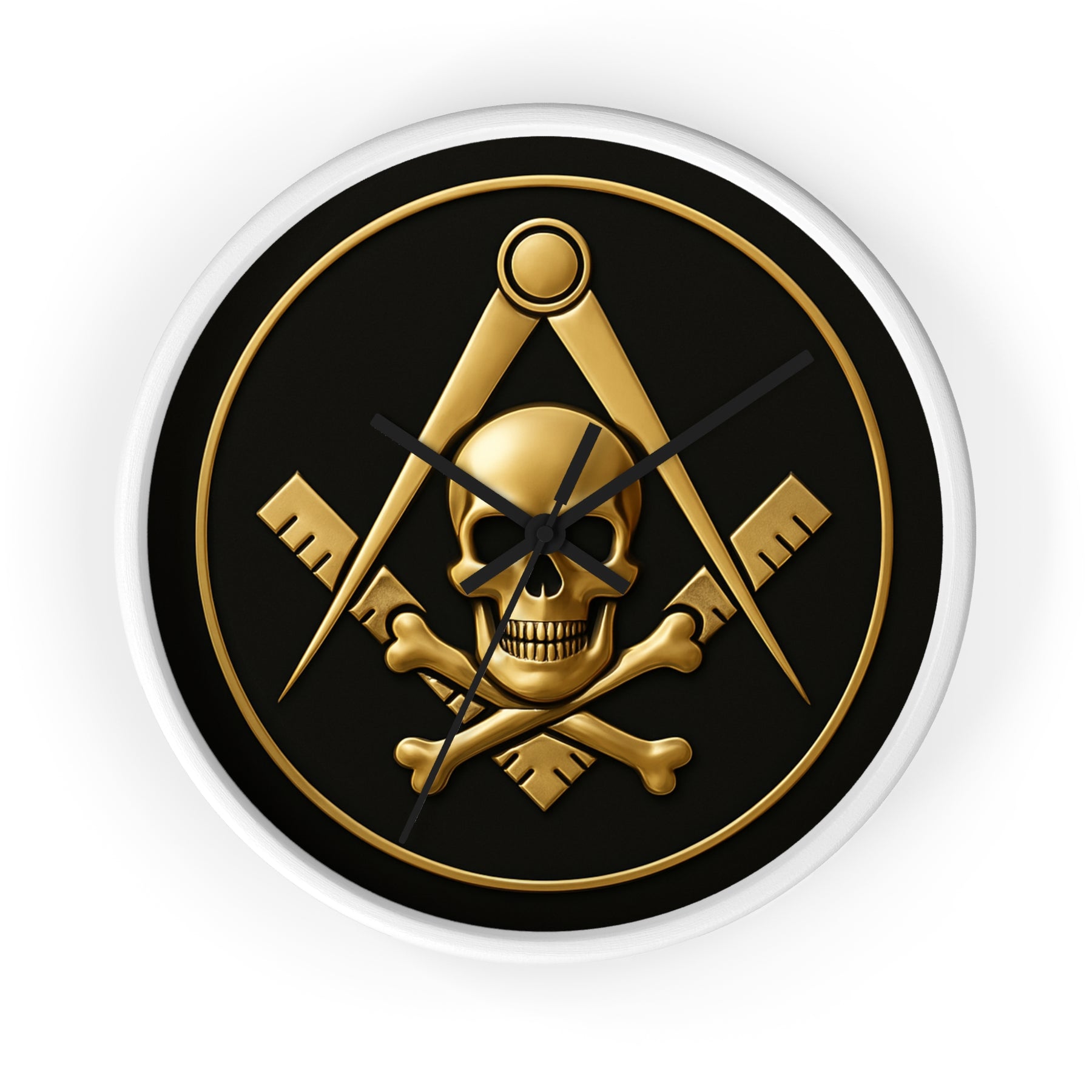 Widows Sons Clock - Square & Compass with Skull Emblem on Wooden Frame - Bricks Masons