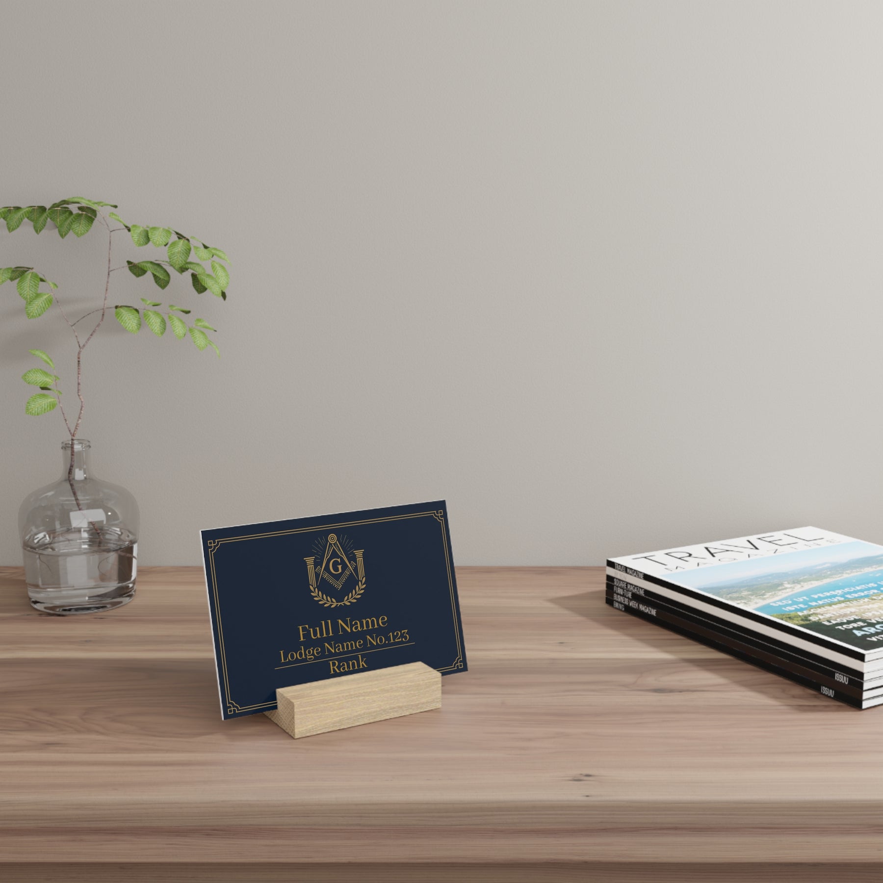 Master Mason Blue Lodge Plaque - S&C G with Pillars and Wreath with Personalization - Bricks Masons