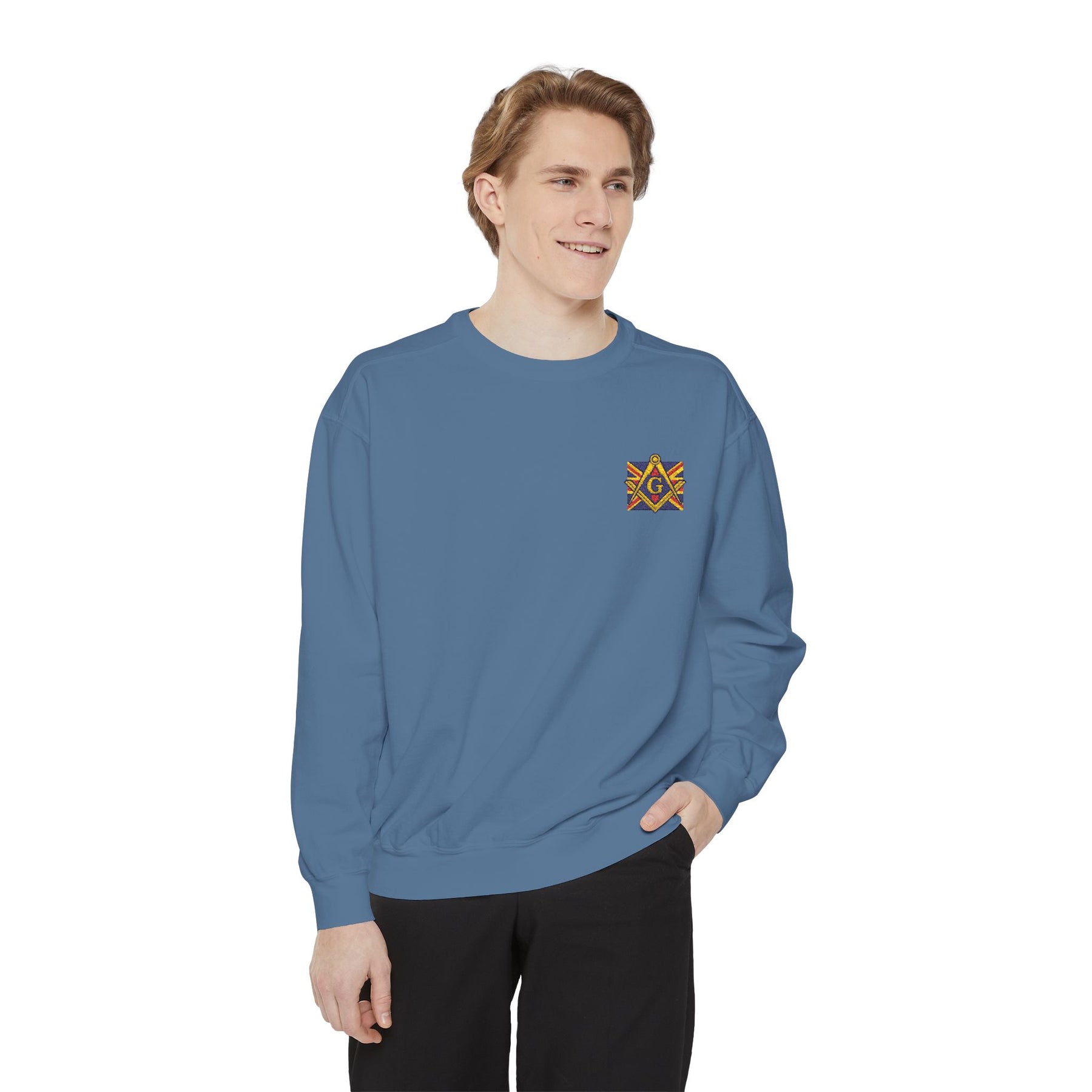Master Mason Craft Sweatshirt - Embroidered Square & Compass UK Flag - Bricks Masons