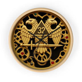 32nd Degree Scottish Rite Clock - Double Headed Eagle with Open Gear - Bricks Masons