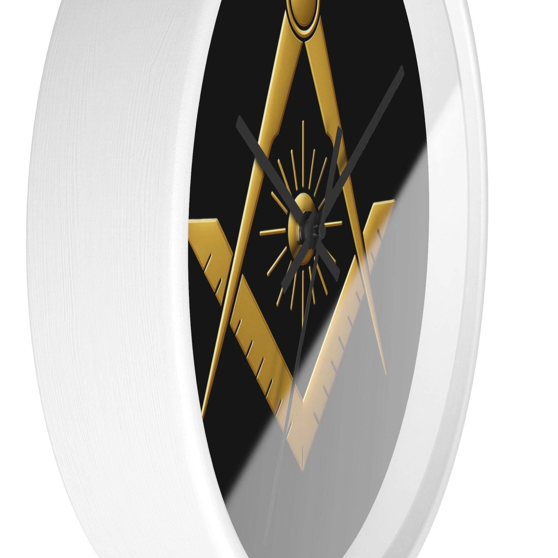 Master Mason Blue Lodge Clock - Golden S&C with Sun in Wooden Frame - Bricks Masons