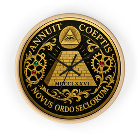 Eye of Providence Clock - Pyramid and All Seeing Eye with Latin Motto - Bricks Masons