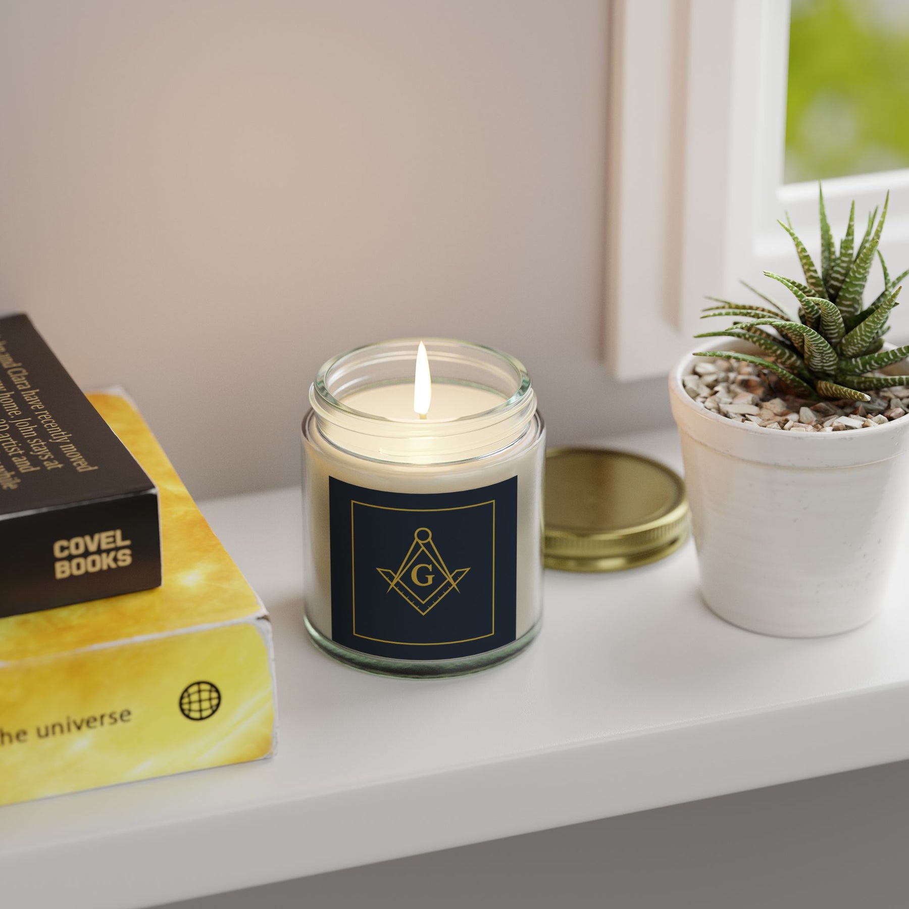 Master Mason Blue Lodge Candle - Scented Coconut Apricot Wax, 4oz & 9oz - Bricks Masons