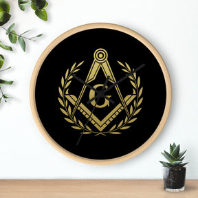 Master Mason Blue Lodge Clock - Wreath with Square & Compass G in Wooden Frame - Bricks Masons