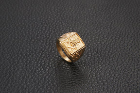 Master Mason Blue Lodge Ring - Gold Titanium Steel - Bricks Masons