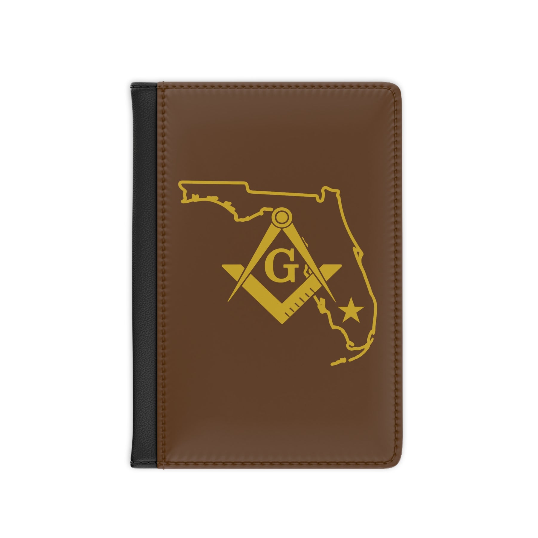 Master Mason Blue Lodge Passport Cover - Florida Mason Brown PU Leather - Bricks Masons
