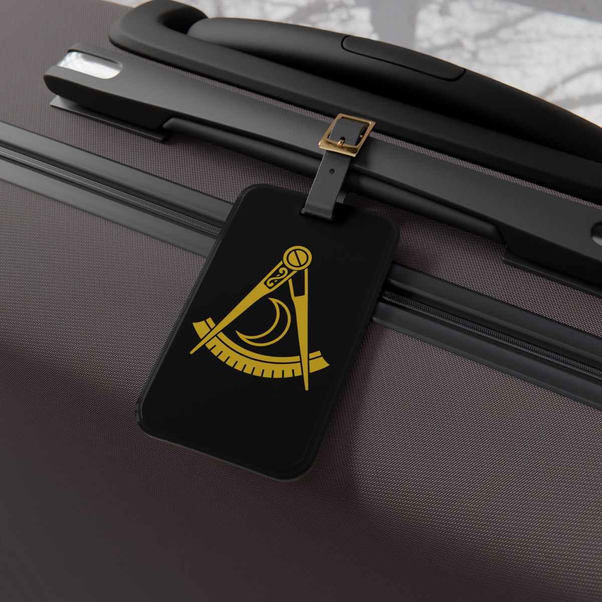 District Deputy Grand Master Blue Lodge Luggage Tag - Gold With Black Leather Strap - Bricks Masons