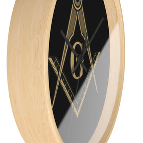 Master Mason Blue Lodge Clock - Golden S&C G on Black Dial - Bricks Masons