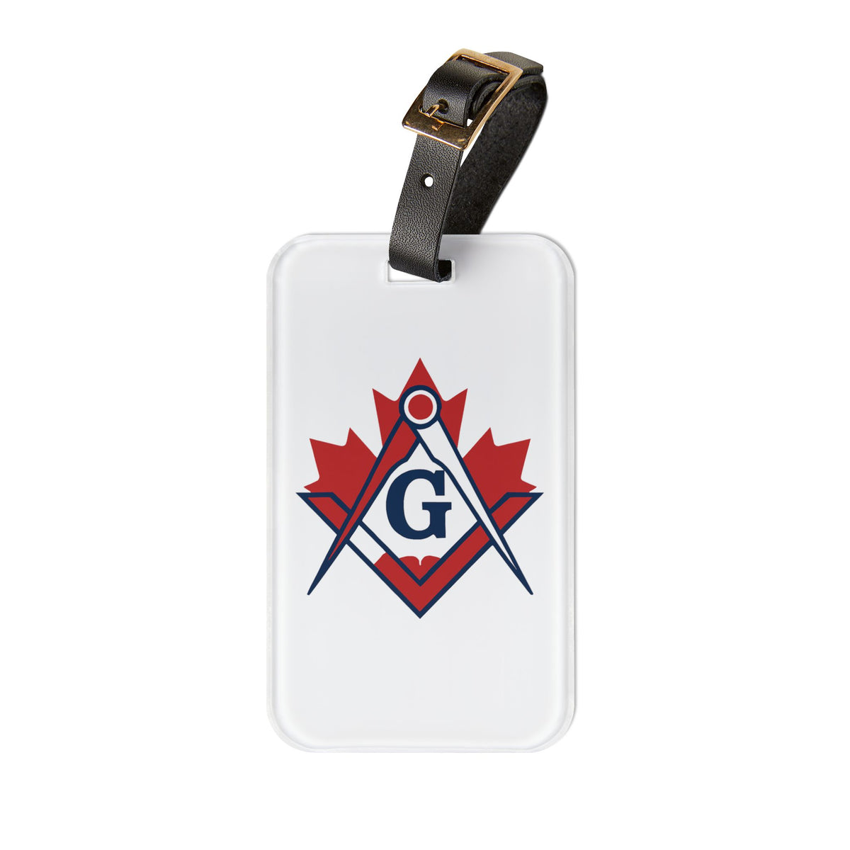 Master Mason Blue Lodge Canada Jurisdiction Luggage Tag - Red Maple Leaf Leather Strap - Bricks Masons