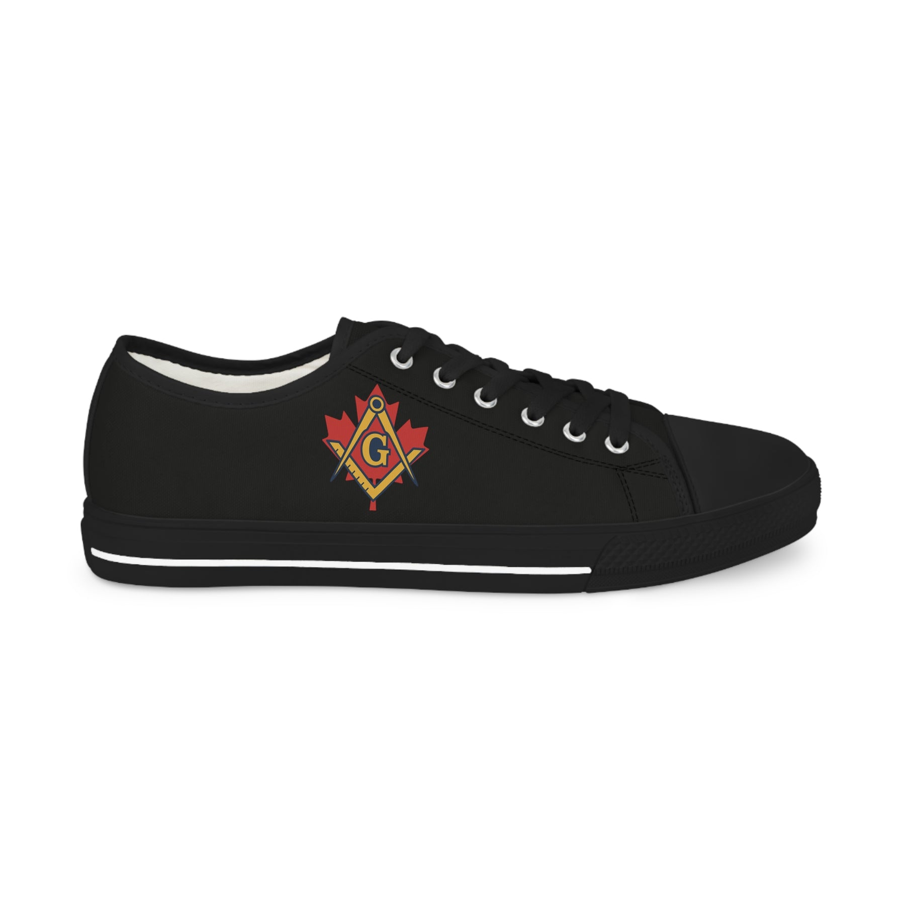 Master Mason Blue Lodge Canada Jurisdiction Sneaker - Low Top Sneaker Black & White Maple Leaf - Bricks Masons