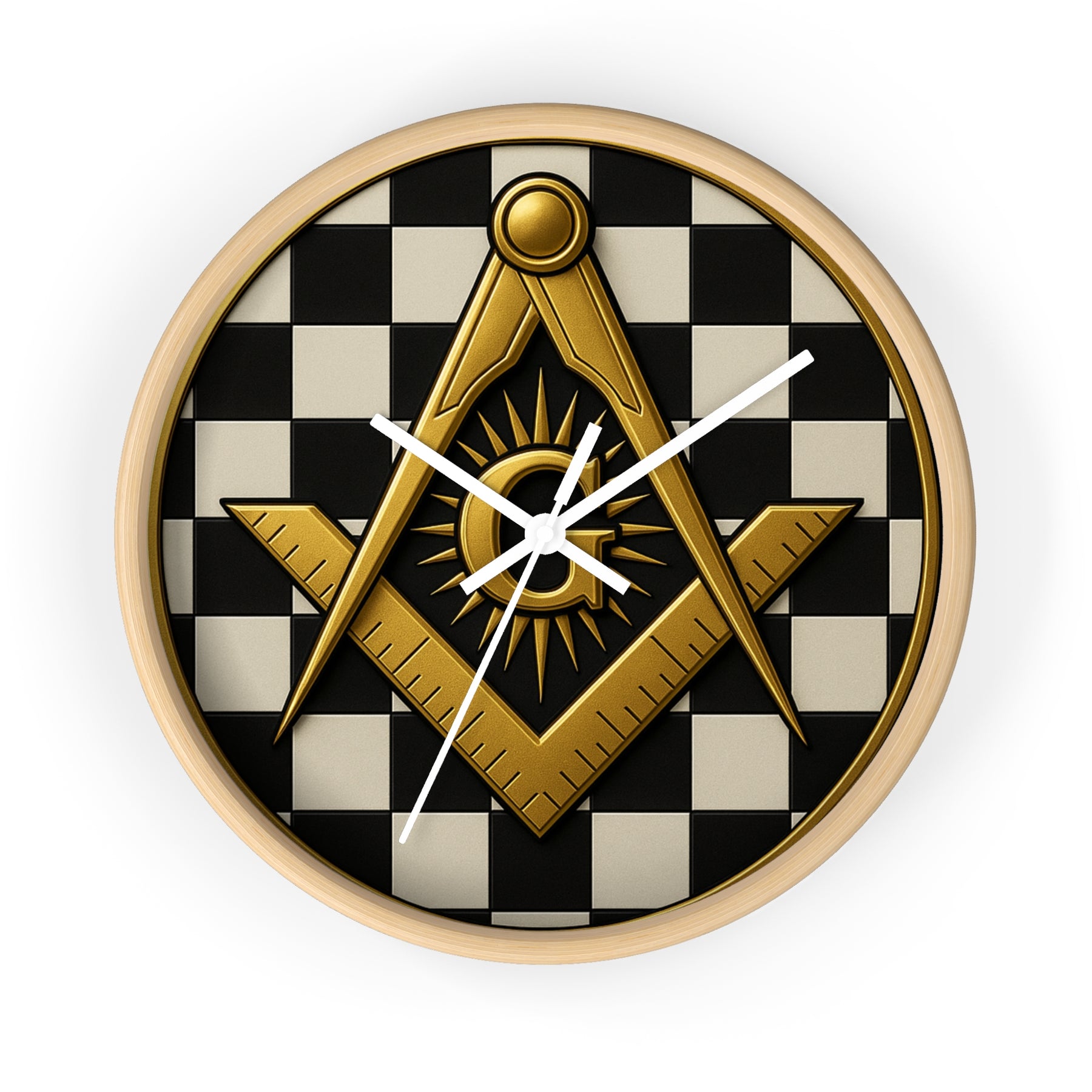 Master Mason Blue Lodge Clock - G and Square & Compass Checkered Dial - Bricks Masons