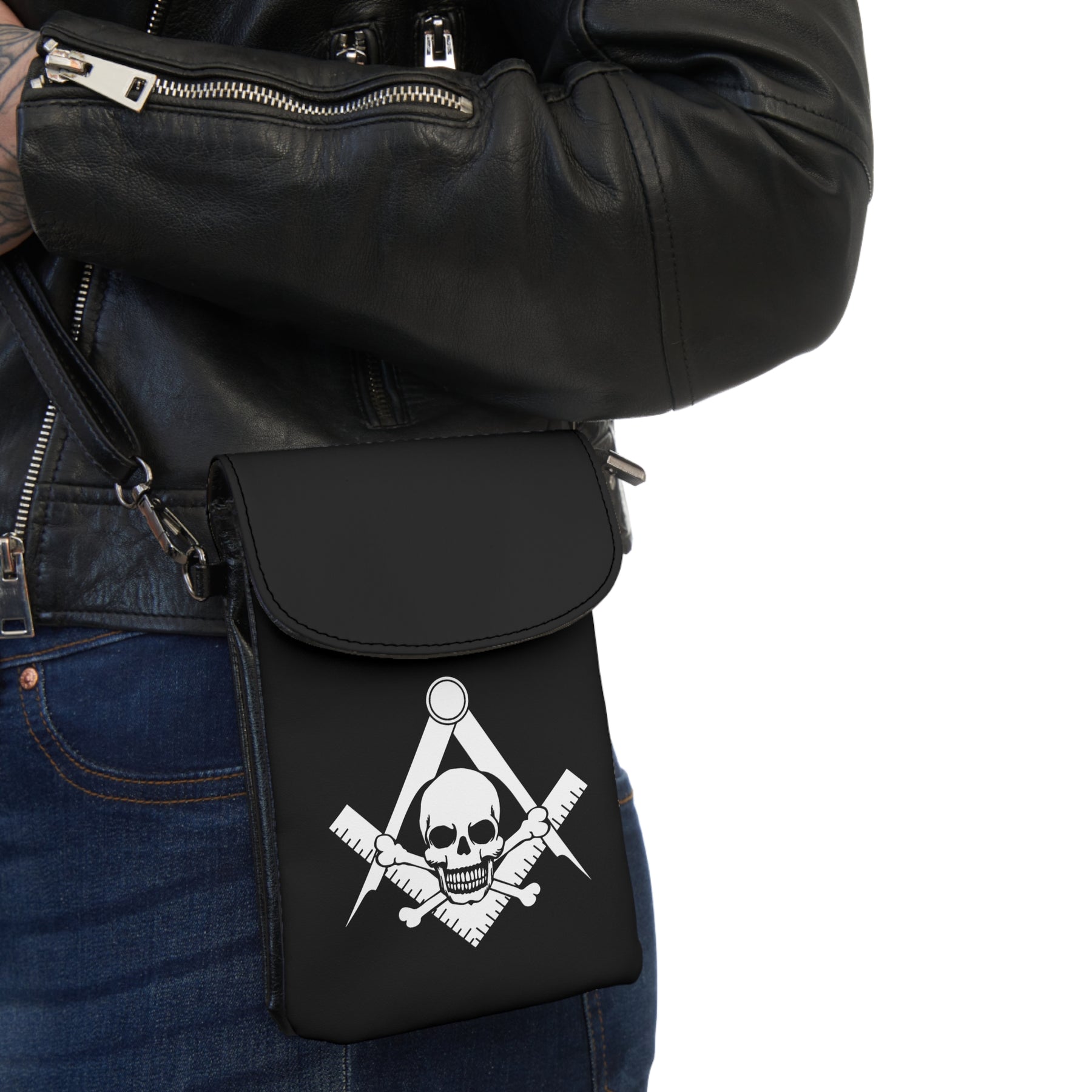 Widows Sons Cell Phone Wallet - Black & White Skull & Bones Microfiber Leather - Bricks Masons