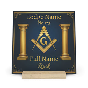 Master Mason Blue Lodge Plaque - Square & Compass G with Pillars Customized - Bricks Masons