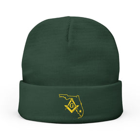 Master Mason Blue Lodge Beanie - Knit Embroidery Gold Square & Compass G Florida Mason - Bricks Masons