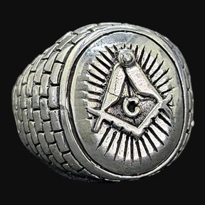 Masonic Master Checkerboard Ring in Silver Masonry Art 1629 - Bricks Masons