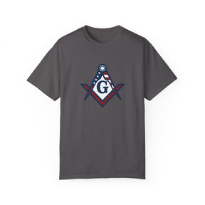 Master Mason Blue Lodge T-Shirt - Garment-Dyed USA Flag Mason - Bricks Masons