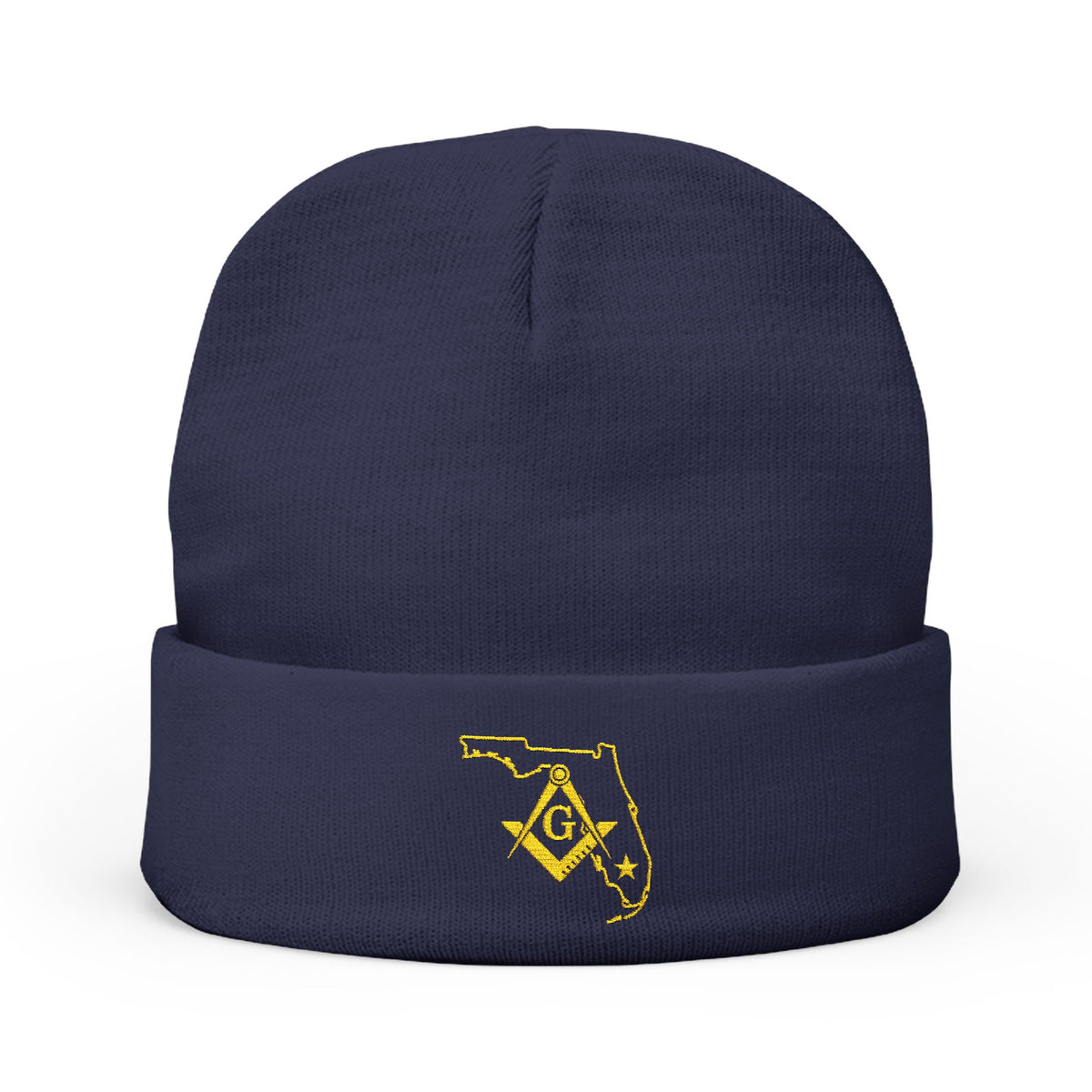 Master Mason Blue Lodge Beanie - Knit Embroidery Gold Square & Compass G Florida Mason - Bricks Masons