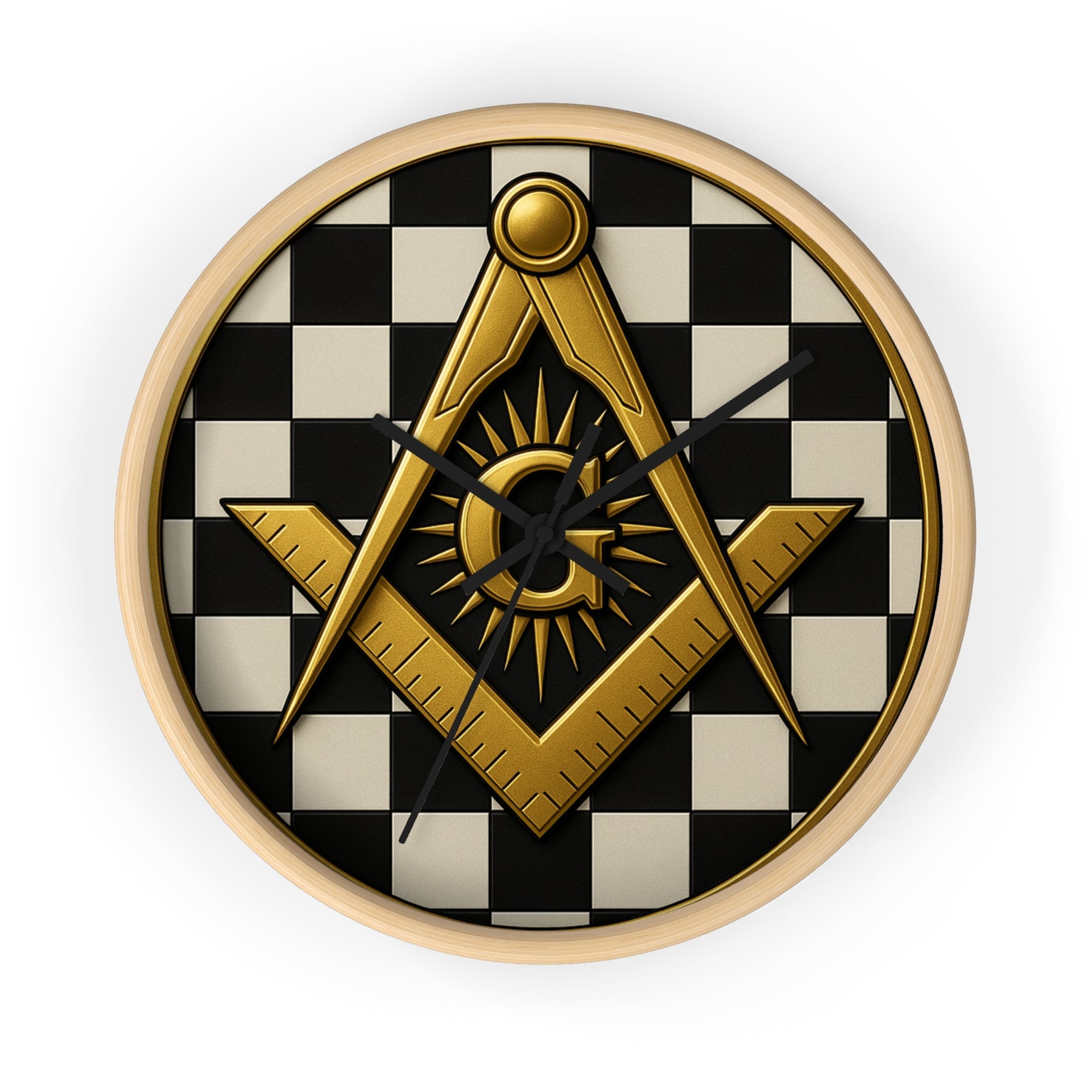 Master Mason Blue Lodge Clock - G and Square & Compass Checkered Dial - Bricks Masons