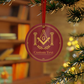 Master Mason Blue Lodge Christmas Ornament - Square & Compass G with Pillars Customized - Bricks Masons
