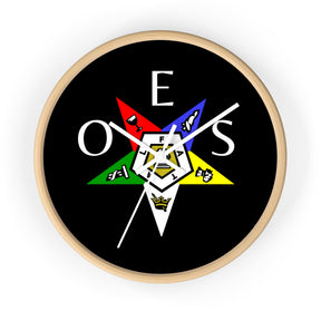 OES Clock - Colorful Star Emblem with OES Lettering on Wooden Frame - Bricks Masons