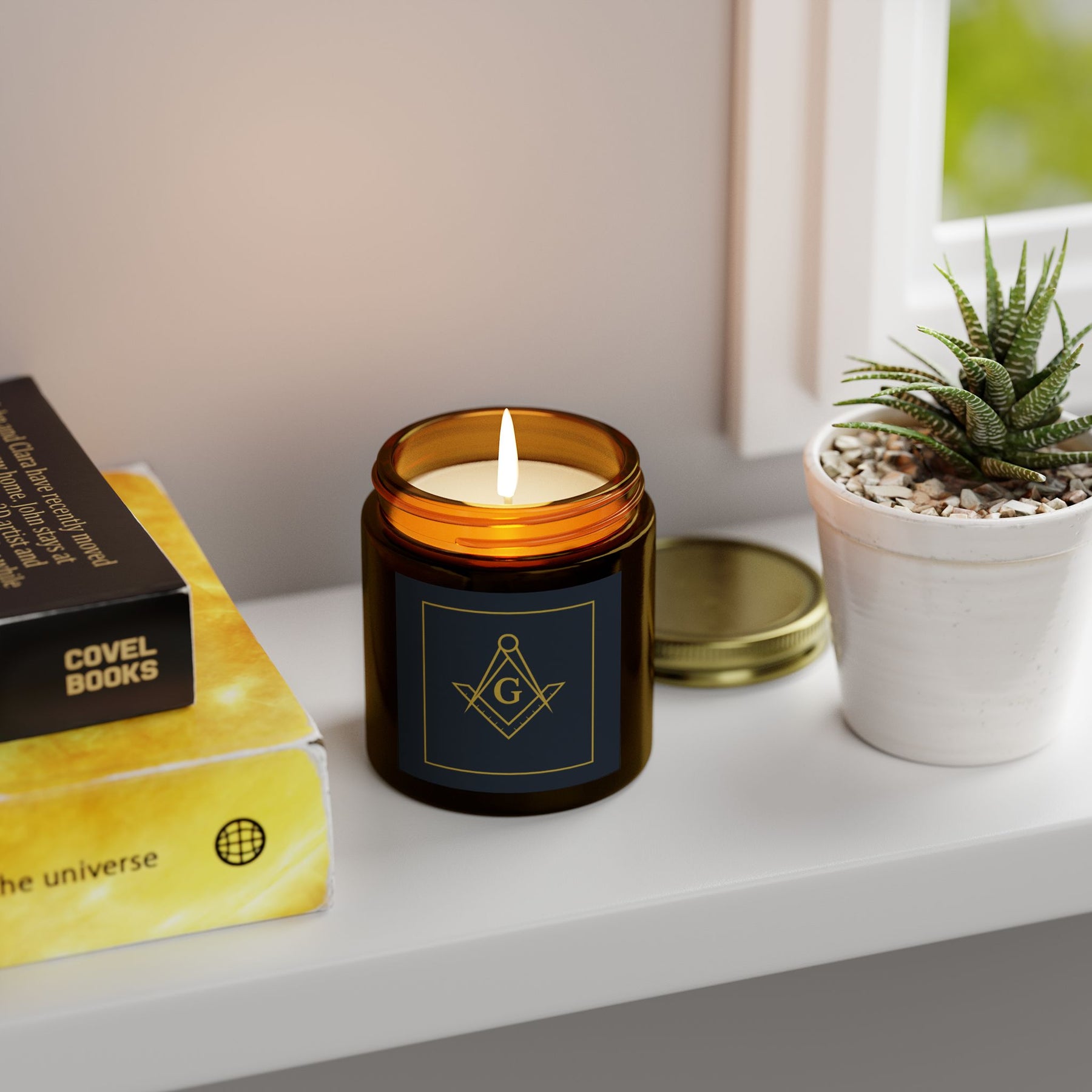Master Mason Blue Lodge Candle - Scented Coconut Apricot Wax, 4oz & 9oz - Bricks Masons
