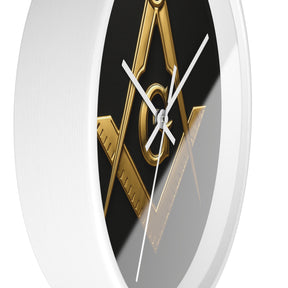 Master Mason Blue Lodge Clock - S&C with G Design on Wood Frame - Bricks Masons